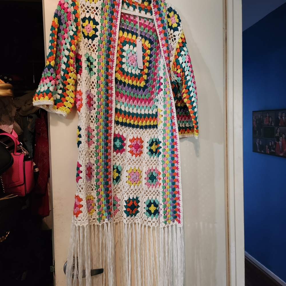 Colorful Crochet Fringe Cardigan